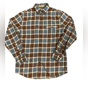 L.L. Bean Men's Flannel Shirt Brown Blue Plaid Small Casual Button Up